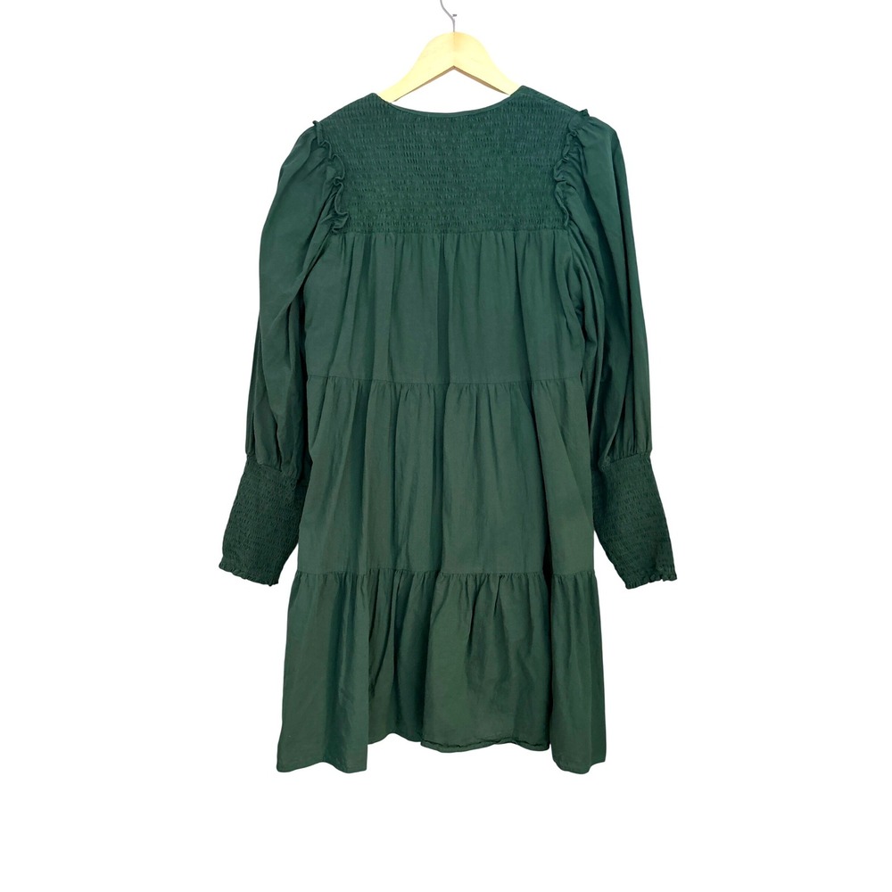 Pomander Place Womens Green Smocked Tiered Cotton Mini Dress Size Medium - Picture 2 of 9